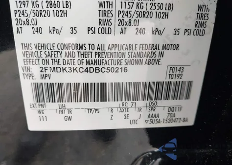 2013 Ford Edge Limited from USA, damaged, VIN 2FMDK3KC4DBC50216